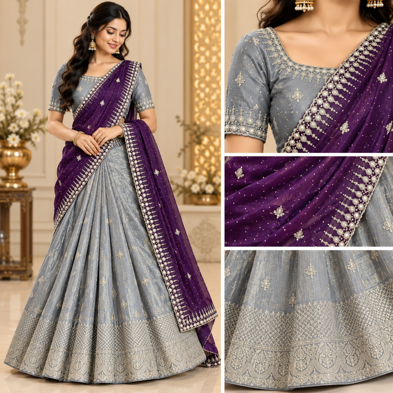 elegant gray and violet lehenga showcase elegant gray and violet lehenga showcase