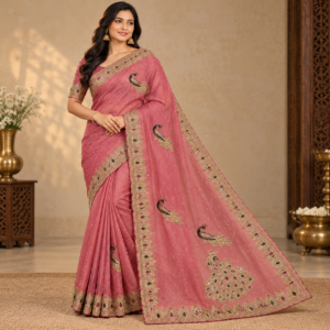 elegant peacock embroidered saree portrait