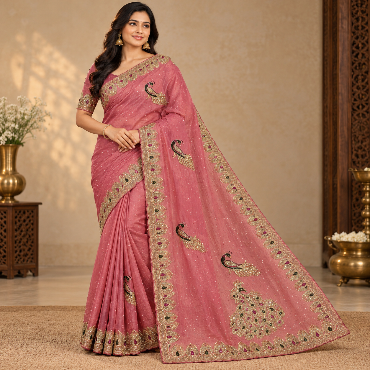 elegant peacock embroidered saree portrait elegant peacock embroidered saree portrait